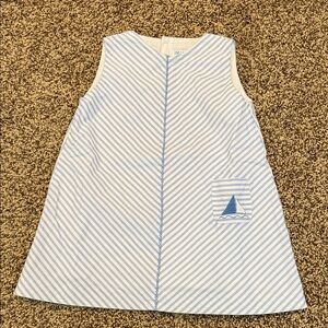 Luli & Me Blue and White Striped Sleeveless Dress with Sailboat - 24 Months